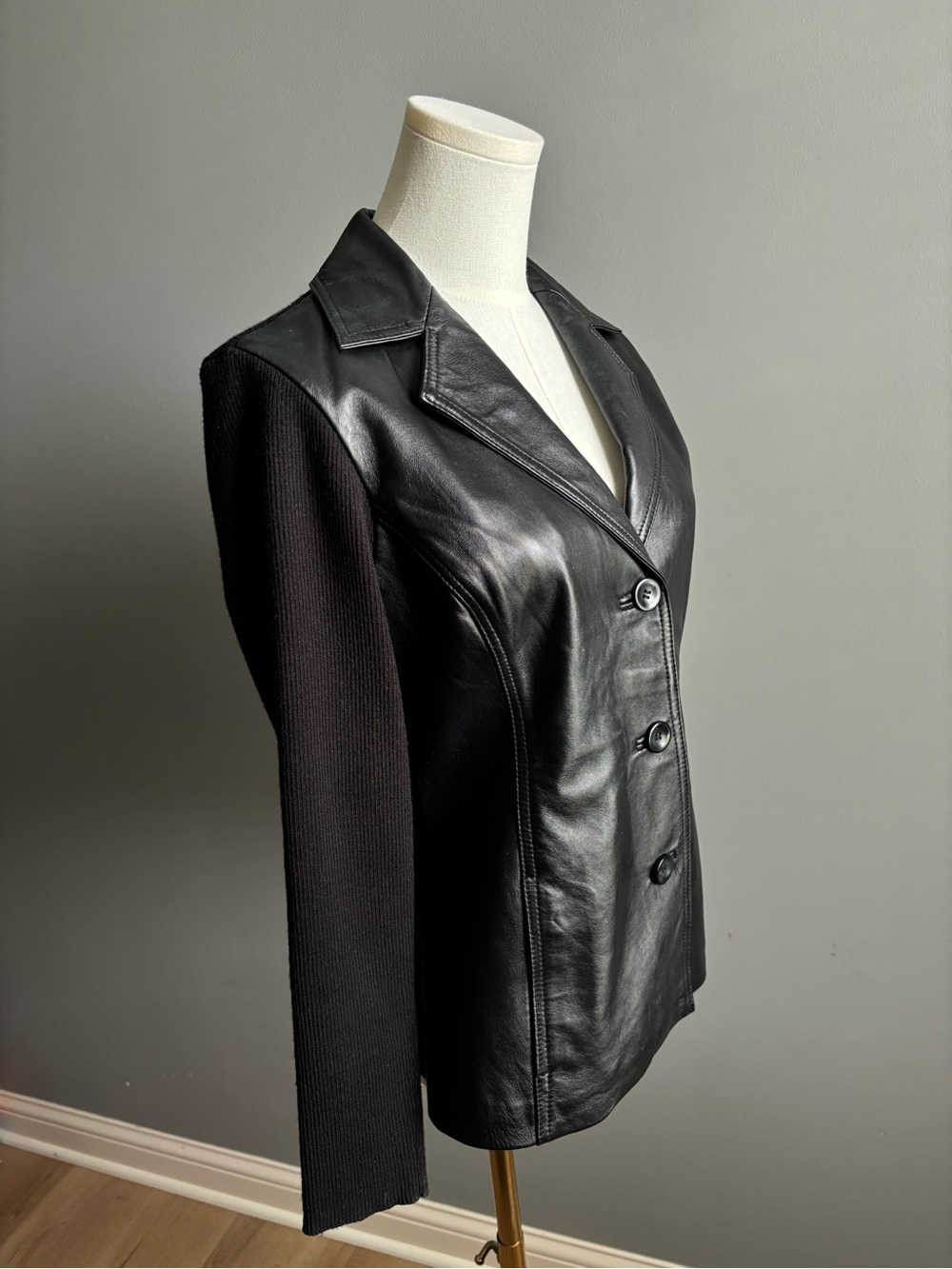 Style & Co Vintage Leather Front Sweater Jacket - Picture 4 of 5